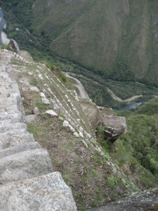 The steep cliff-sided stairs to Huayna Picchu